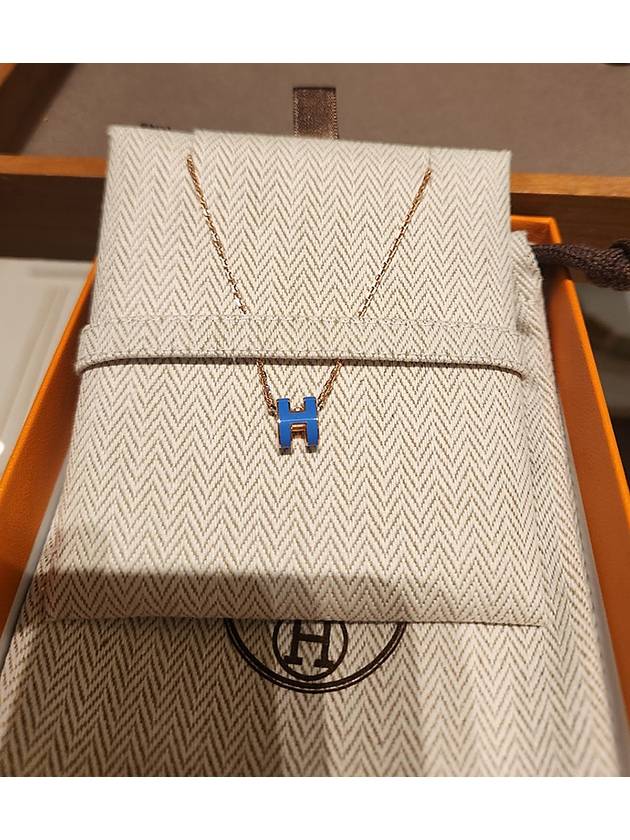 Mini Pop H Pendant Necklace Gold Blue - HERMES - BALAAN 5