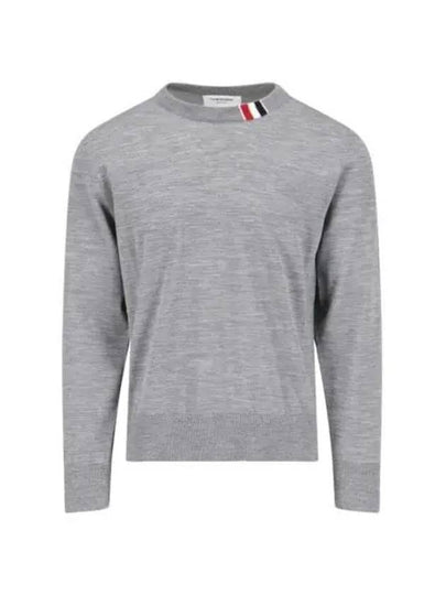 Intarsia Stitch Crew Neck Merino Wool Knit Top Light Grey - THOM BROWNE - BALAAN 2