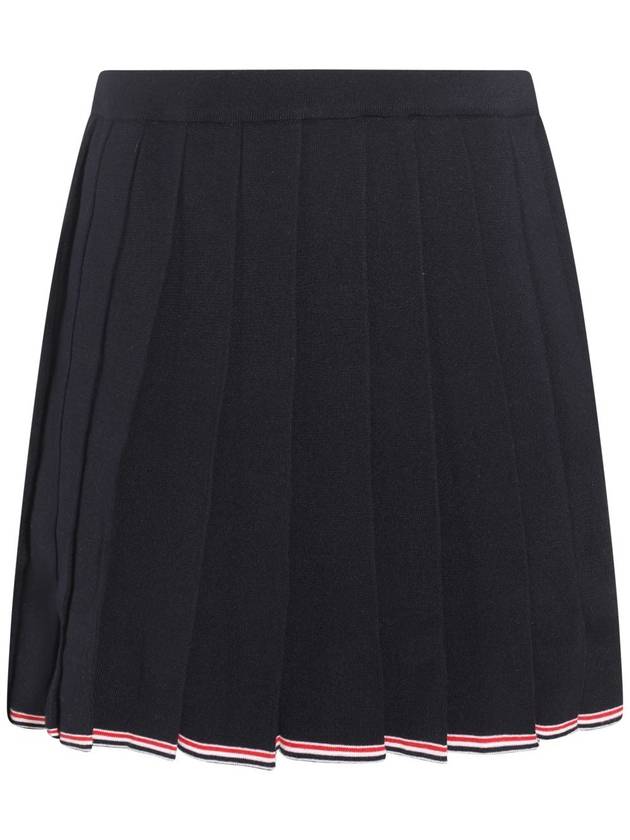 Full Needle Stitch Merino Wool Tipping Pleated Skirt Navy - THOM BROWNE - BALAAN 2