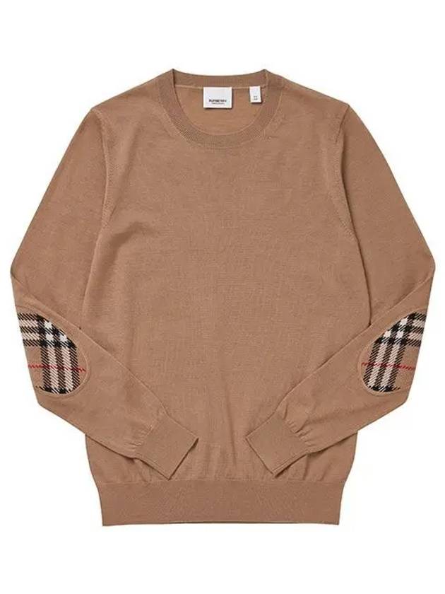 Check Patch Crew Neck Wool Knit Top Beige - BURBERRY - BALAAN 2