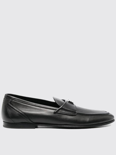 Dolce & Gabbana loafer in leather with logo plaque - DOLCE&GABBANA - BALAAN 1