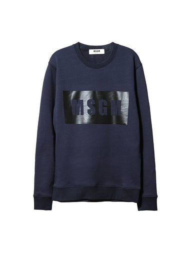 Box Logo Print Cotton Sweatshirt Navy - MSGM - BALAAN 1