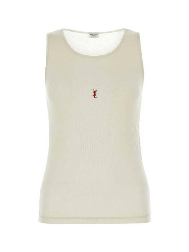 Cassandre Embroidered Logo Wool Sleeveless White - SAINT LAURENT - BALAAN 1