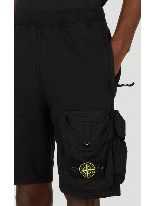 Men's Waffen Patch Cotton Fleece Bermuda Shorts Black - STONE ISLAND - BALAAN 7