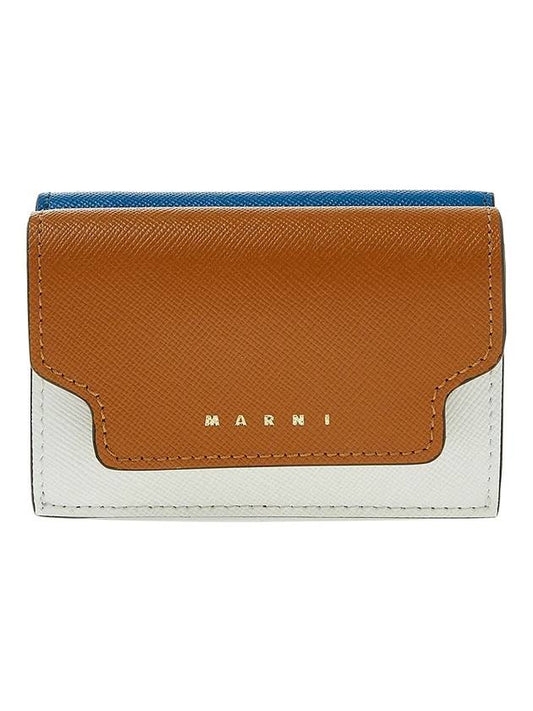 Saffiano Color Block Tri-Fold Half Wallet Brown - MARNI - BALAAN 1