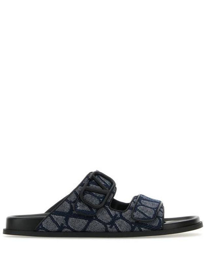 V logo buckle signature denim slippers blue - VALENTINO - BALAAN 2