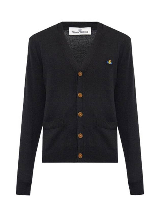 Logo Embroided Button Wool Cardigan Black - VIVIENNE WESTWOOD - BALAAN 2