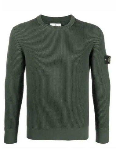 Wappen Patch Crew Neck Ribbed Wool Knit Top Green - STONE ISLAND - BALAAN 1