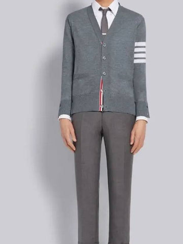 Men's Sustainable Classic Diagonal Wool Cardigan Medium Grey - THOM BROWNE - BALAAN 3