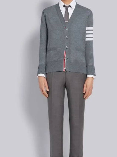 Men's Sustainable Classic Diagonal Wool Cardigan Medium Grey - THOM BROWNE - BALAAN 3