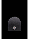 Logo Patch Wool Beanie Grey - MONCLER - BALAAN 1