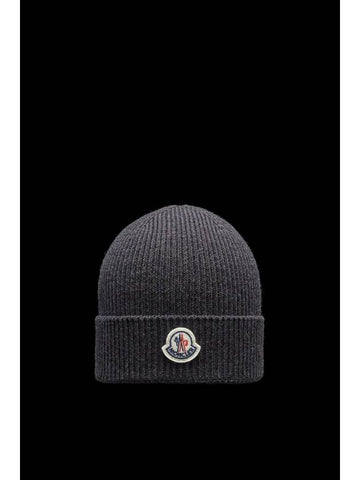 Logo Patch Wool Beanie Grey - MONCLER - BALAAN 1