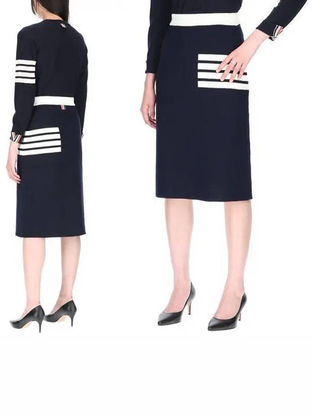 Double Face Merino 4 Bar A Line Skirt Navy - THOM BROWNE - BALAAN 2