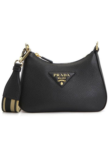 Vitello Dino Leather Shoulder Bag Black - PRADA - BALAAN 1