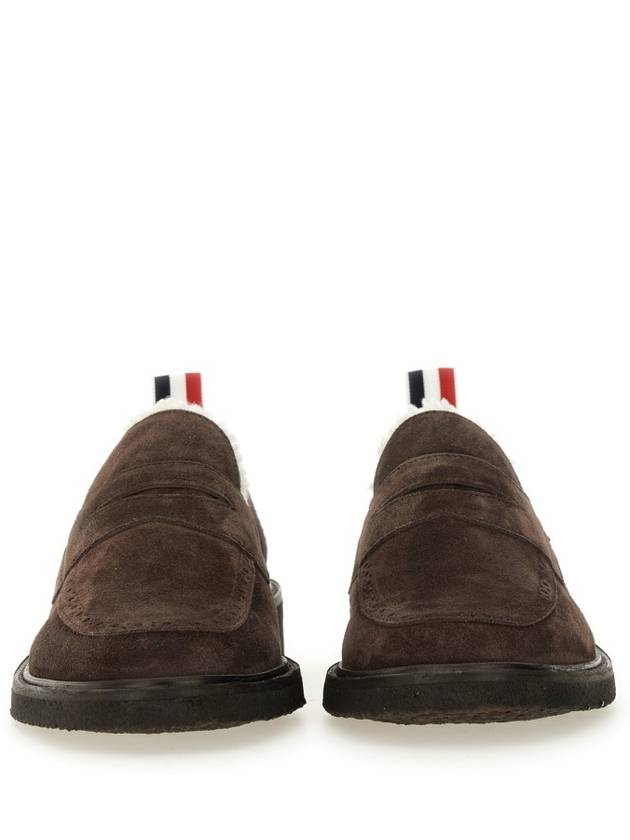 Shearling Lining Suede Penny Loafers Brown - THOM BROWNE - BALAAN 3