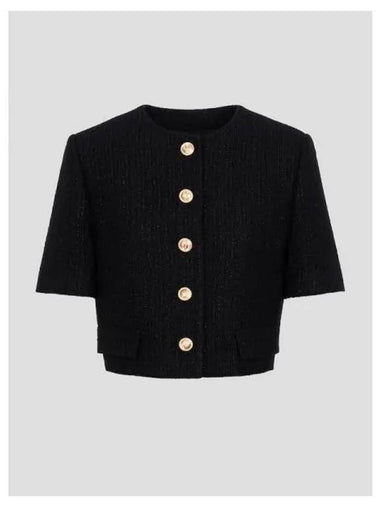 Tweed round neck gold button half crop jacket jumper black domestic product GM0024031854956 - JUUN.J - BALAAN 1