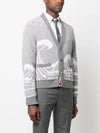 Wave Print Knit Cardigan Grey - THOM BROWNE - BALAAN 4