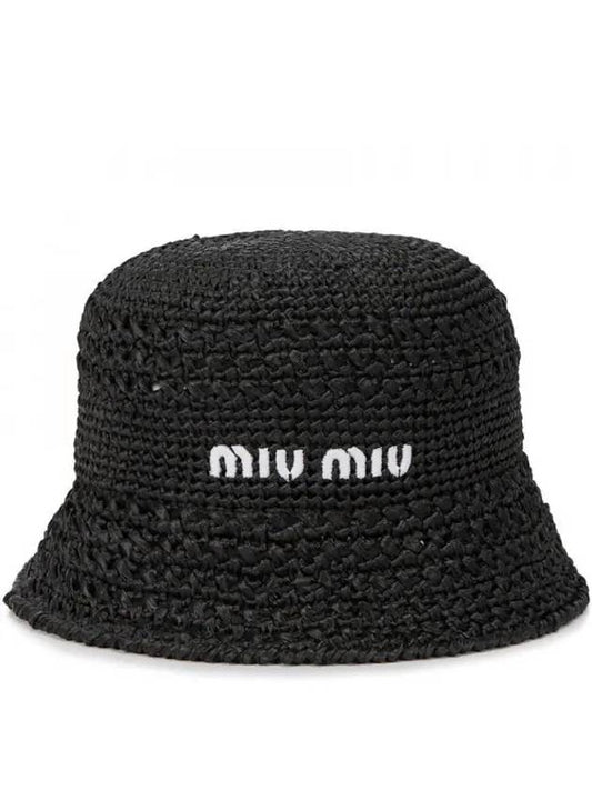 Women's Viscose Raffia Bucket Hat Black - MIU MIU - BALAAN 2