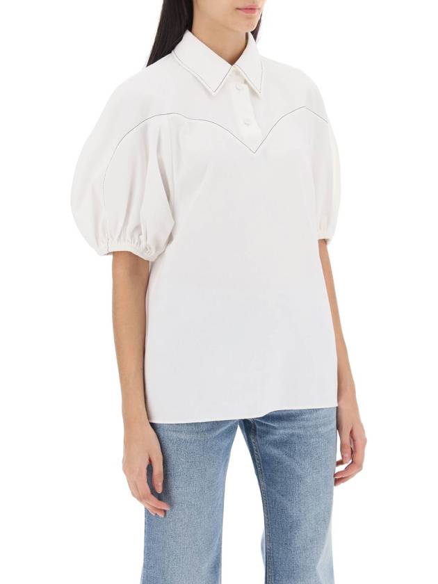 Women's Balloon Sleeve Textured Cotton Blouse White - CHLOE - BALAAN 3