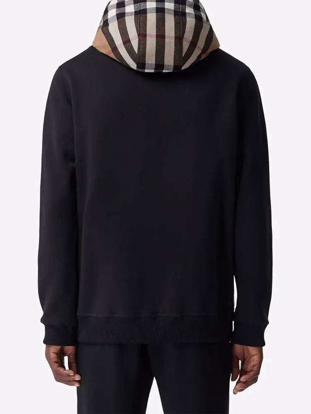 Check Cotton Blend Hoodie Zip-Up Top Black Birch Brown - BURBERRY - BALAAN 5