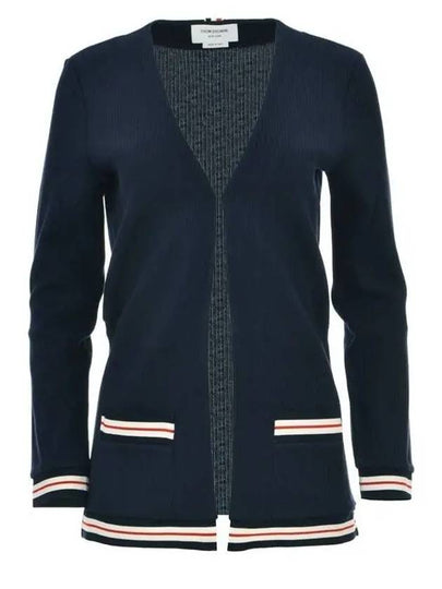 Cricket Stripe Lightweight Textured Cotton V-Neck Cardigan Navy - THOM BROWNE - BALAAN 2