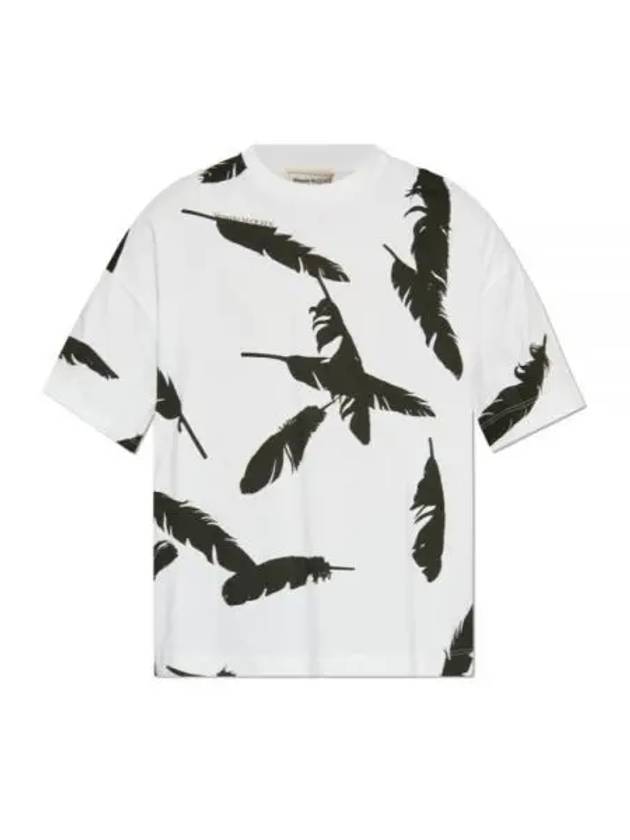 Feather Print Oversized Short Sleeve T-Shirt White - ALEXANDER MCQUEEN - BALAAN 2