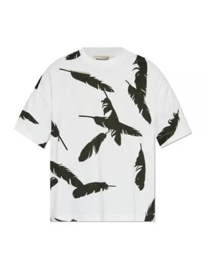 Feather Print Oversized Short Sleeve T-Shirt White - ALEXANDER MCQUEEN - BALAAN 2