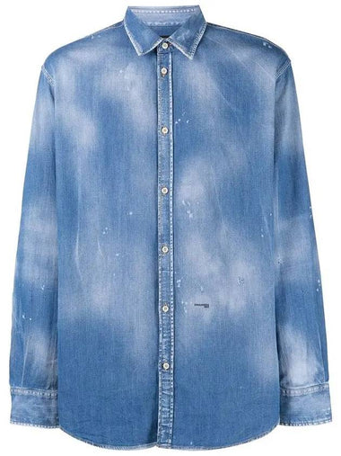 Distressed-Effect Long Sleeve Shirt Blue - DSQUARED2 - BALAAN 1