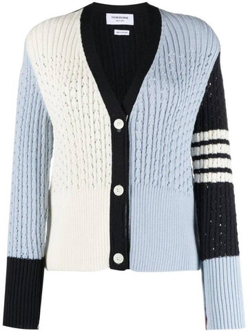 Fun Mix 4 Bar Pointelle V Neck Cardigan Light Blue - THOM BROWNE - BALAAN 1