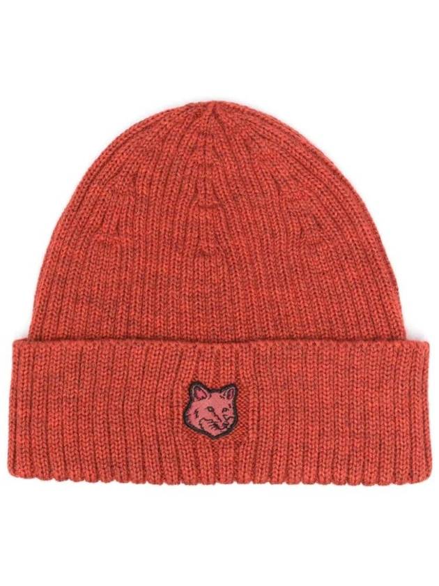 Bold Fox Head Patch Ribbed Beanie Red - MAISON KITSUNE - BALAAN 1