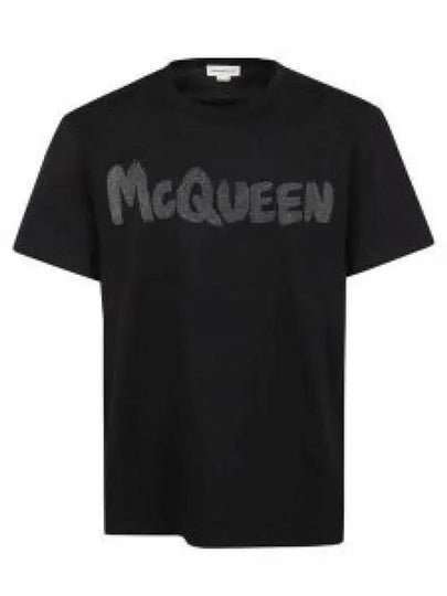 Graffiti Logo Print Short Sleeve T-Shirt Grey Black - ALEXANDER MCQUEEN - BALAAN 2