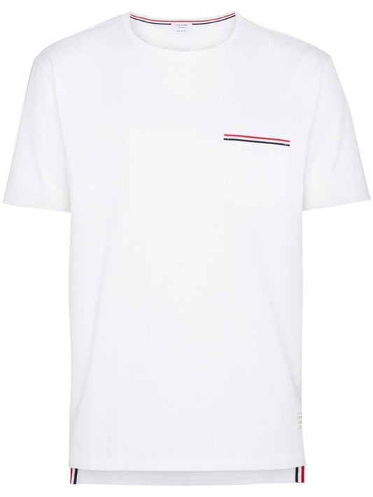 Men's Medium Weight Jersey Tipped Pocket Crewneck Short Sleeve T-Shirt White - THOM BROWNE - BALAAN 1