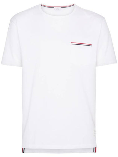 Men's Medium Weight Jersey Tipped Pocket Crewneck Short Sleeve T-Shirt White - THOM BROWNE - BALAAN 1