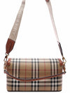 Women's Check Leather Top Handle Shoulder Bag Beige - BURBERRY - BALAAN 5