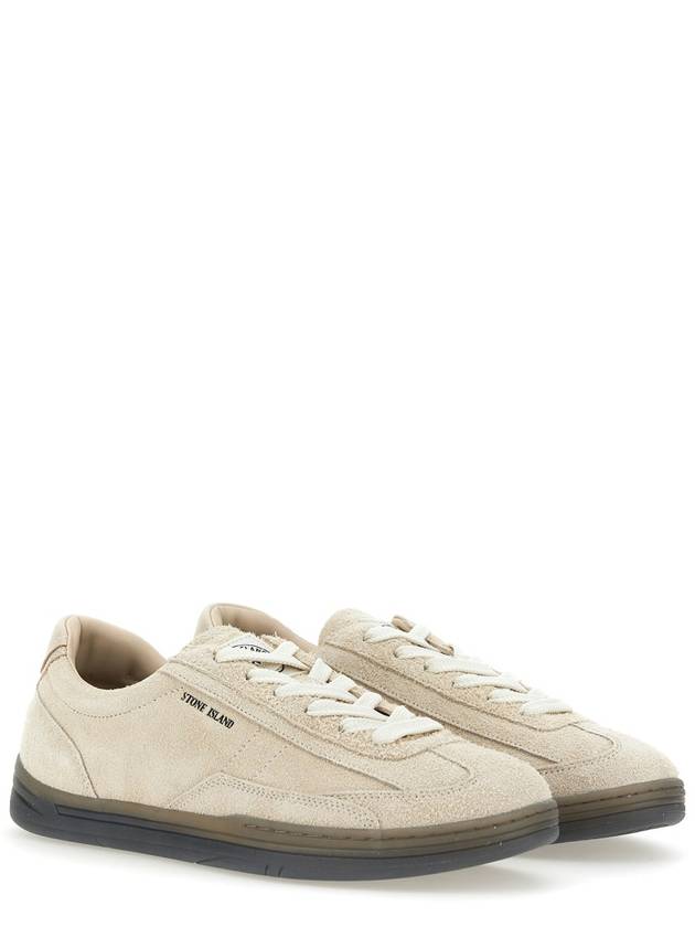 Logo Suede Low Top Sneakers Cream - STONE ISLAND - BALAAN 4