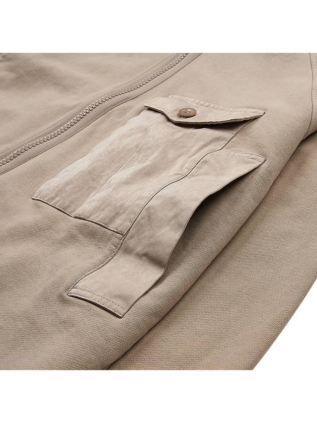 Garment Dyed One-Pocket Cotton Zip Up Hoodie Pale Taupe - TEN C - BALAAN 9