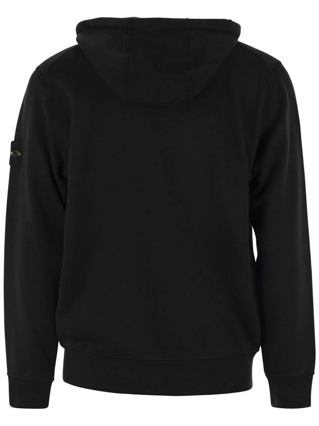 Organic Cotton Fleece Zip-Up Hoodie Black - STONE ISLAND - BALAAN 3