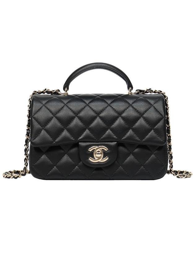 Gold Hardware Top Handle Mini Lambskin Flap Cross Bag Black - CHANEL - BALAAN 2