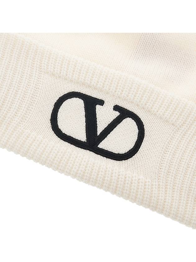 Signature V Logo Wool Beanie Ivory - VALENTINO - BALAAN 6