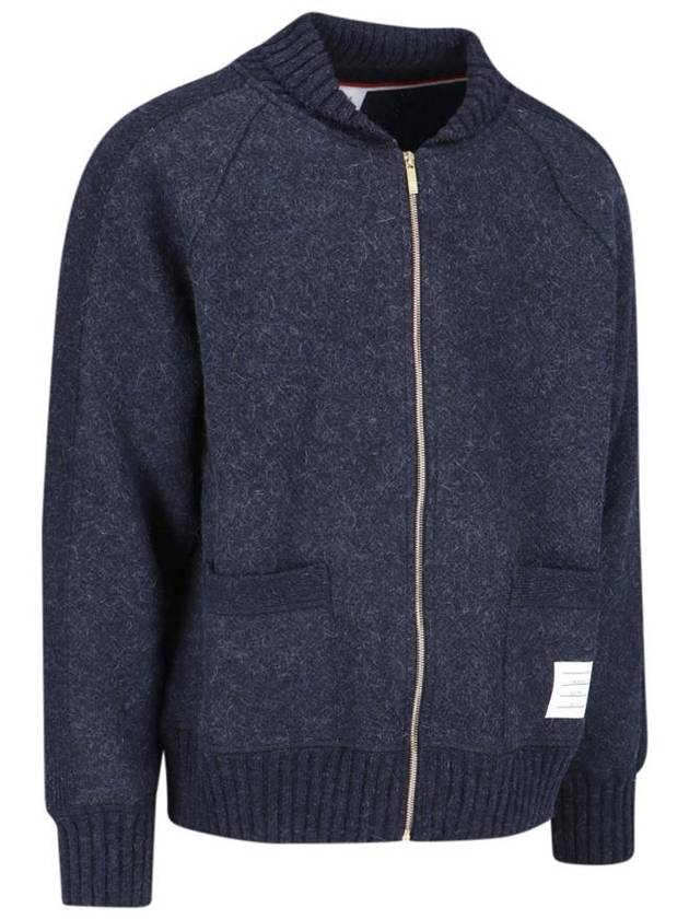 Zip Alpaca Wool Bomber Jacket Blue - THOM BROWNE - BALAAN 3