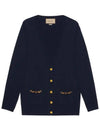 Women's Chain Embellished Cashmere Cardigan Blue - GUCCI - BALAAN 1