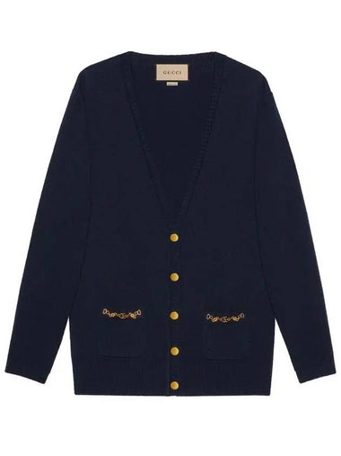 Women's Chain Embellished Cashmere Cardigan Blue - GUCCI - BALAAN 1