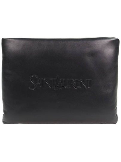 Logo Padding Large Clutch Bag Black - SAINT LAURENT - BALAAN 2