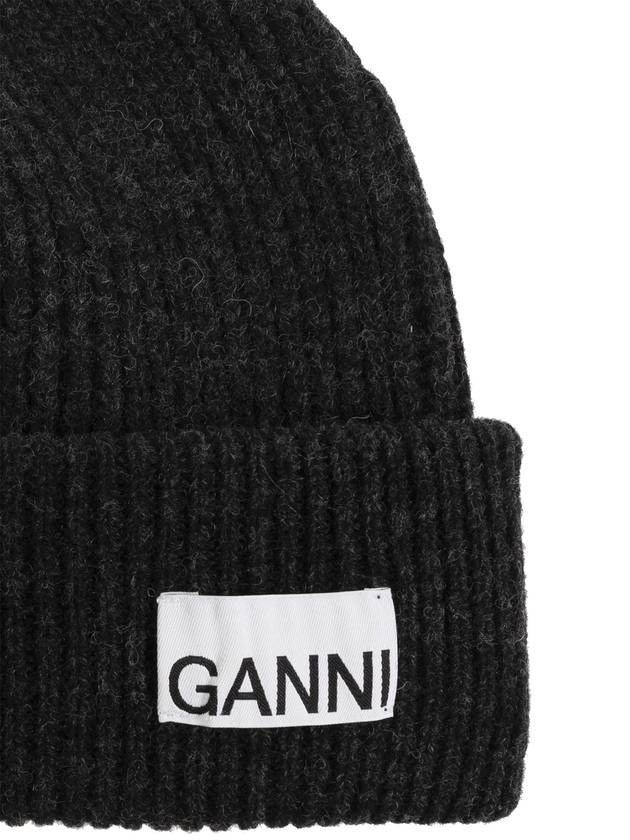 Ganni Beanie With Logo, Women's, Grey - GANNI - BALAAN 4