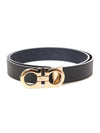 Gancini Reversible Adjustable Leather Belt Black Ultra Marine - SALVATORE FERRAGAMO - BALAAN.