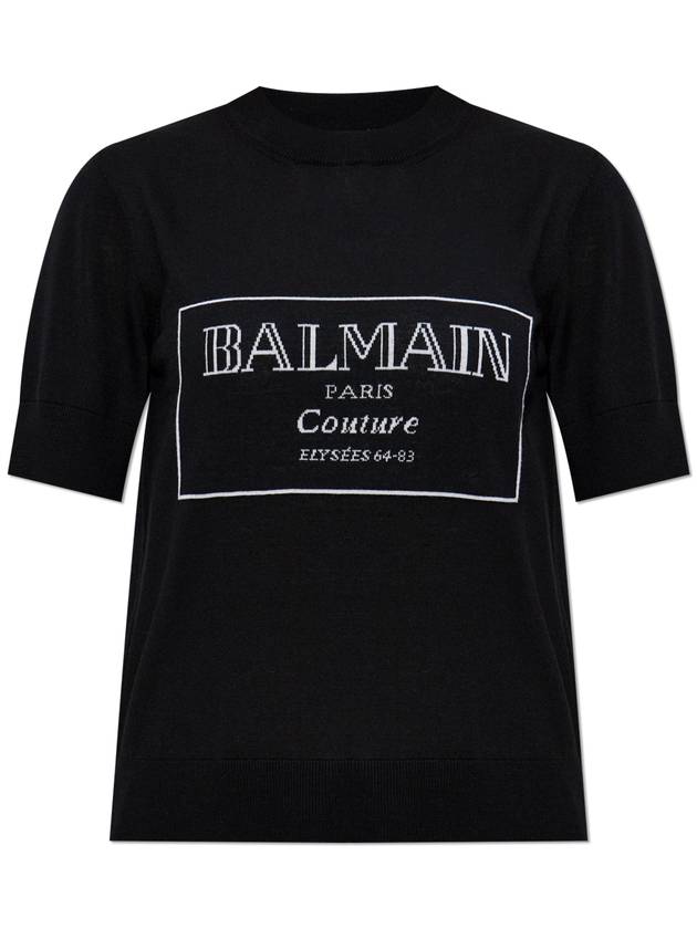 Balmain Wool Top With Embroidered Logo, Women's, Black - BALMAIN - BALAAN 1