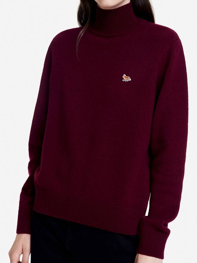 Baby Fox Patch Wool Turtleneck Burgundy - MAISON KITSUNE - BALAAN 5