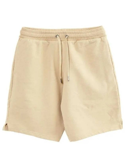 Small Heart Logo Drawstring Shorts Beige - AMI - BALAAN 2