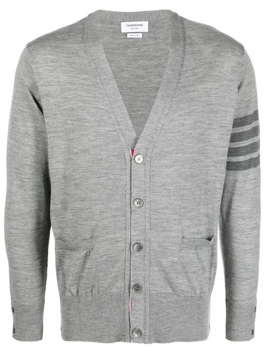 4-Bar Stripe Sustainable Merino Wool Cardigan Grey - THOM BROWNE - BALAAN 2