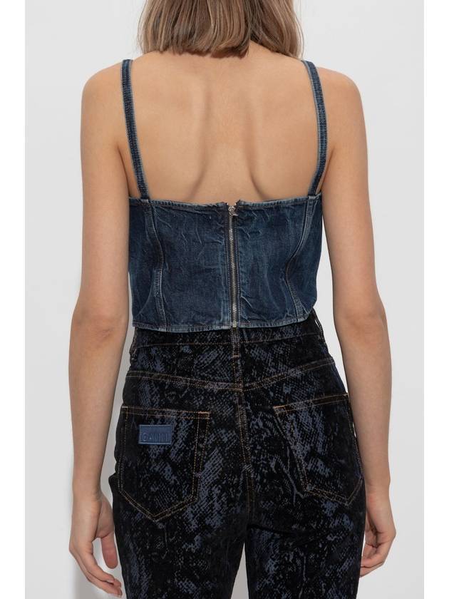 Ganni Denim Top With Straps, Women's, Navy Blue - GANNI - BALAAN 4